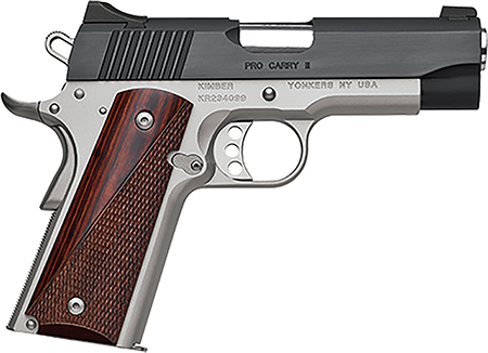 [669278323206] Kimber Mfg, Inc 3200320 Pro Carry II  45 ACP 7+1 4" Stainless Match Grade Barrel, Matte Black Brushed Serrated Steel Slide, Satin Silver Aluminum Frame w/Beavertail, Rosewood Grip