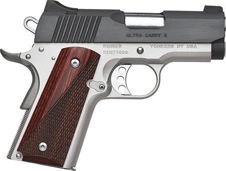 [669278323329] Kimber Mfg, Inc 3200332 Ultra Carry II  9mm Luger 8+1 3" Stainless Match Grade Barrel, Matte Black Brushed Serrated Steel Slide, Satin Silver Aluminum Frame w/Beavertail, Rosewood Grip