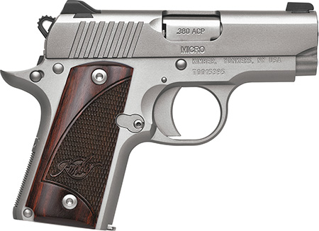 [669278332079] Kimber Mfg.,inc 3300207 Micro Stainless Rosewood NS 380 ACP 7+1 2.75" Stainless Steel Slide Satin Silver Smooth/Checkered Rosewood Grip