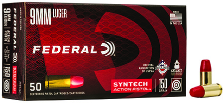 [604544624083] Federal AE9SJAP1 American Eagle Syntech Action Pistol  9mmLuger 150gr Total Syntech Jacket Flat Nose 50 Per Box/10 Case
