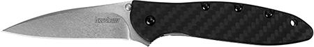 [087171048550] Kershaw 1660CF Leek  3" Folding Drop Point Plain Stonewashed CPM 154 SS Blade Black Carbon Fiber Handle Includes Pocket Clip