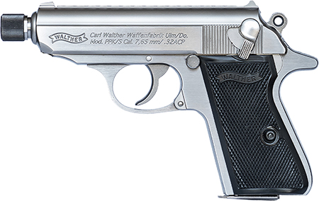 [723364231230] Walther Arms 4796044 PPK/S  Carry Frame 32 ACP 7+1 3.30" Stainless Steel Threaded Barrel, Stainless Serrated Steel Slide, Stainless Aluminum Frame w/Beavertail, Textured Polymer Grip