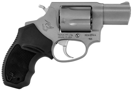 [725327341802] Taurus 2-905029 905  Small 9mm Luger 5 Shot 2" Matte Stainless Steel Barrel, Cylinder  &  Frame, Black Finger Grooved Rubber Grip, Transfer Bar Safety, Exposed Hammer