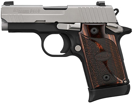 [798681686438] Sig Sauer 9389TXR3AMBI P938  Micro-Compact Frame 9mm Luger 6+1/7+1 3" Black Steel Barrel, Bead Blast Serrated Stainless Steel Slide, Black Anodized Aluminum Frame w/Beavertail, Rosewood Hogue Grip