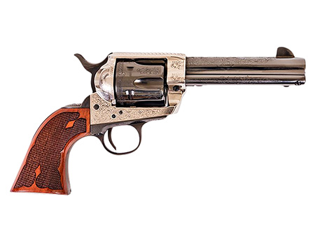 [844234240098] Cimarron PP400LSFW Frontier  357 Mag 6 Shot 4.75" Blued Barrel, Blued Cylinder, Old Silver Engraved Frame, Checkered Walnut Grip