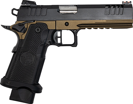 [638457790740] Great Lakes Firearms GL1911DS9FSSBRZ 1911 DS Synergy 9mm Luger 20+1 5" Optic Cut/Serrated Cerakote Black Molded Grip Bronze Frame