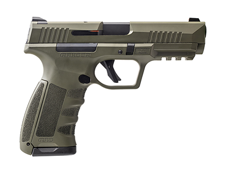 [687748693765] Dickinson LLC RA9G RA9  9mm Luger 17+1 4.25" Black Steel Barrel, OD Green Cerakote Serrated Aluminum Slide, OD Green Polymer Frame w/Accessory Rail