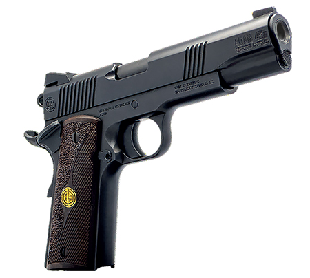 [646809582790] Dickinson LLC DCKSN45BB 1911 Adam 45 ACP 8+1 5" Black Steel Barrel, Black Serrated Aluminum Slide, Black Steel Frame, Wood Grip