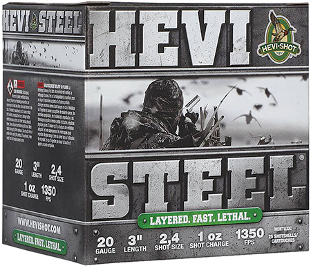 [604544699043] HEVI-Shot HS62024 HEVI-Steel Waterfowl 20Gauge 3" 1oz 2/4Shot 25 Per Box/10 Case
