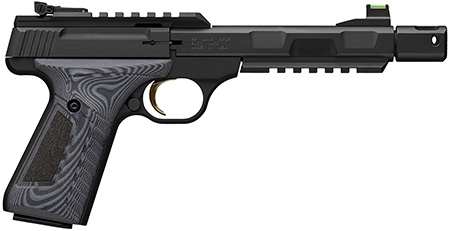 [023614863113] Browning 051598490 Buck Mark Contour Pro 22 LR 10+1 4.40" Black Threaded w/Compensator Barrel, Matte Black Picatinny Rail Receiver, Matte Black Aluminum Frame w/Picatinny Rail, Black/Gray G10 Grip