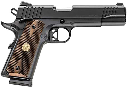 [8053800947930] Chiappa Firearms 440211 1911 Superior Full Size 45 ACP 8+1 5" Stainless Steel Barrel, Black Steel Optic Ready/Serrated Slide  &  Frame w/Beavertail, Walnut Diamond Checkered Grip, RMR/RMSc Footprint