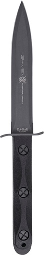 [617717201448] Ka-Bar EK44 Ek Model 4 6.63" Fixed Double Edge Spear Point Plain Stonewashed 1095 Cro-Van Blade, Black GRN Handle, Includes Sheath