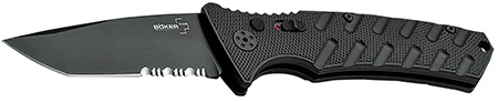 [788857061282] Boker 01BO458 Plus Strike Auto Pocket 3.35" Tanto Serrated Black D2 Blade Aluminum Handle