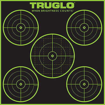 [788130017975] TruGlo TG11A12 Tru-See 5-Bull Target Self-Adhesive Heavy Paper Black/Green 12"x12" 5-Bullseye 12 Pack