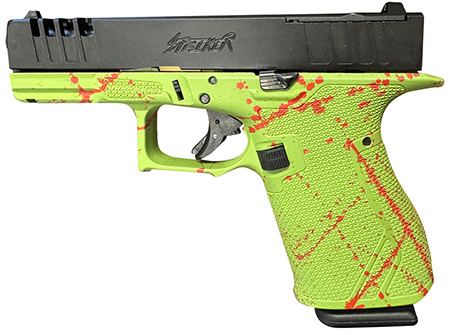 [638457790672] Great Lakes Firearms GL19SZOM Striker  Compact Frame 9mm Luger 15+1 4" Black Nitride Steel Barrel, Black Cerakote Serrated w/Slide Cuts Steel Slide, Zombie Cerakote Polymer Frame  &  Grip, Ambidextrous