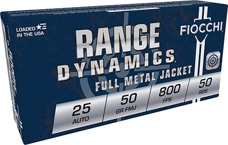 [762344001418] Fiocchi 25AP Range Dynamics  25ACP 50gr Full Metal Jacket 50 Per Box/20 Case