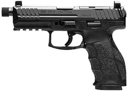 [642230269644] HK 81001155 VP9 Tactical 9mm Luger 17+1 4.70" Black Threaded Barrel, Black Cerakote Optic Ready/Serrated Steel Slide, Black Polymer Frame w/Picatinny Rail, Black Interchangeable Backstrap Grip