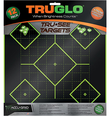 [788130019061] TruGlo TG14A12 Tru-See 5- Diamond Target Self-Adhesive Heavy Paper Black/Green 12"x12" 12 Pack