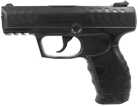 [039256204269] Daisy 426 Powerline Air Pistol CO2 177 Semi-Automatic 15 Shot Built-In BB Magazine, Smooth Bore Steel Barrel, Blade Front/Fixed Open Rear Sights, Molded Black Grip