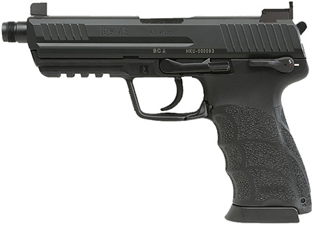 [642230269385] HK 81001117 HK45 V1 .45 ACP 10+1 4.46" Black Threaded Barrel, Black Cerakote Serrated Steel Slide, Black Polymer Frame w/Picatinny Rail, Ambidextrous