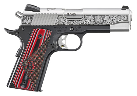 [736676167012] Ruger 16701 SR1911 Red Barn Street Edition 7+1 4.25" Low-Glare Stainless/Stainless Steel Slide Black Anodized Deluxe Checkered G10 Grip