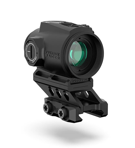 [889157002446] Swampfox Optics RMPS120GB Raider Micro Prism Black 1x 20mm Tube Bullet Rise Compensation Reticle Green Laser
