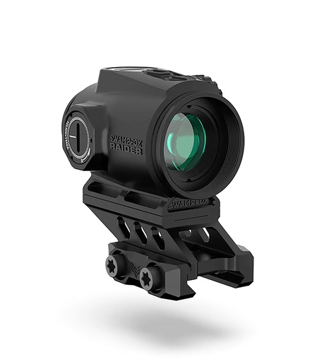 [889157002439] Swampfox Optics RMPS120RB Raider Micro Prism Black 1x 20mm Tube 6 MOA Green Dot Reticle Red Laser