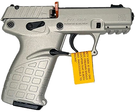 [640832010046] Kel-Tec P17SA P17  Sports South Exclusive Color, Compact Frame 22 LR 16+1 3.80" Black Steel Threaded Barrel, Shimmer Serrated Steel Slide, Shimmer Polymer Frame w/Picatinny Rail, Textured Grip