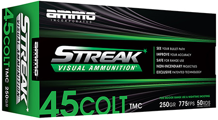 [818778024780] Ammo Inc 45C250TMCSTRKGRN50 Streak Visual (GREEN)  45Colt 250gr Total Metal Case 50 Per Box/20 Case
