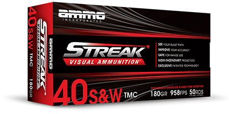 [818778023530] Ammo Inc 40180TMCSTRKRED50 Streak Visual (RED)  40S&W 180gr Total Metal Case 50 Per Box/20 Case