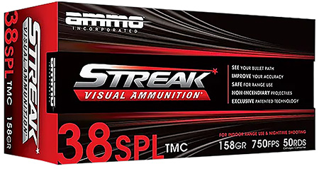 [818778024858] Ammo Inc 38158TMCSTRKRED50 Streak Visual (RED)  38Special 158gr Total Metal Case 50 Per Box/20 Case