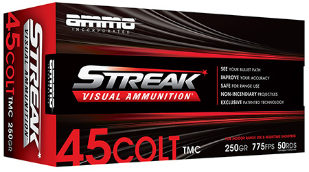 [818778024797] Ammo Inc 45C250TMCSTRKRED50 Streak Visual (RED)  45Colt 250gr Total Metal Case 50 Per Box/20 Case