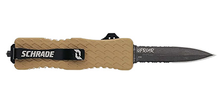 [661120651031] Schrade 1159305 Uproar  Automatic 3" OTF Dagger Part Serrated Black Oxide D2 Steel Blade, Flat Dark Earth Textured Aluminum Handle