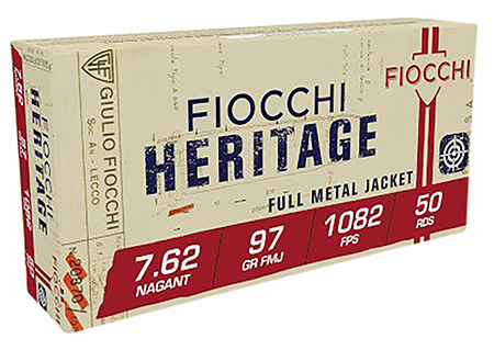 [762344001449] Fiocchi 762A Heritage  7.62x38mmRNagant 97gr Full Metal Jacket 50 Per Box/20 Case