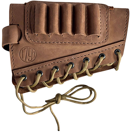 [810102217110] 1791 Gunleather HNTBAMRBRWR Butt Cuff Ammo Holder Hunt Brown Leather Capacity 5 Shells "Creep Stop" Strap Mount