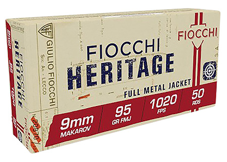 [762344001777] Fiocchi 9MAK Heritage  9mmMakarov 95gr Full Metal Jacket 50 Per Box/20 Case