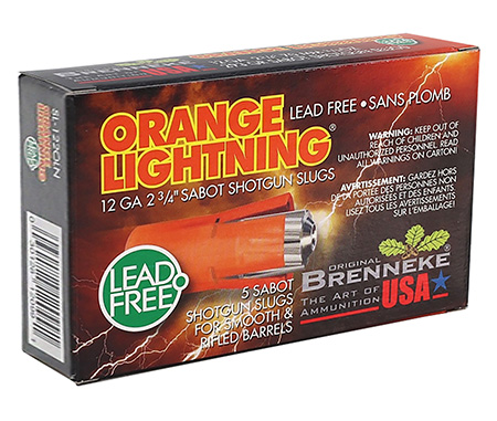 [030128120991] Brenneke SL122OLN Orange Lightning  12Gauge 2.75" 2/3oz Slug Shot 5 Per Box/50 Case