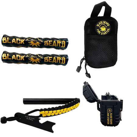 [860006832483] Black Beard Fire Starters SKB Ultimate Fire Kit Black Includes Ferro Rod/Plasma Arc Lighter/Organizer Case/Fire Starters/Decal