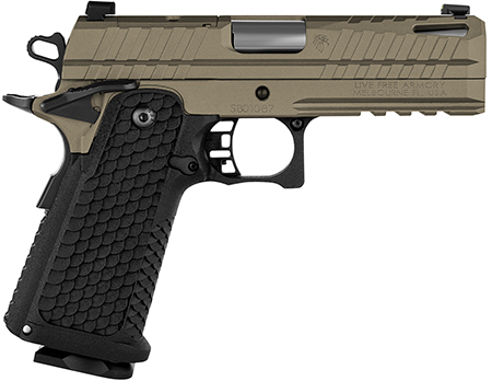 [810128642682] Live Free Armory LFAPF712086 Apollo 11  9mm 17+1 4.15" 416 Stainless Steel Slide Elite Flat Dark Earth Cerakote Black Polymer Grip