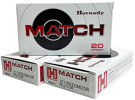 [090255834116] Hornady 83411 Match  22Creedmoor 80gr Extremely Low Drag-Match 20 Per Box/10 Case