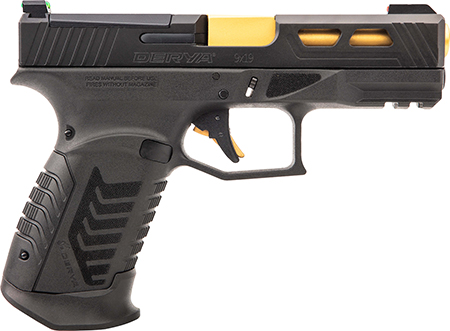[850067243038] Derya Firearms DY9GUS DY9  9mm Luger 15+1 4.02" Gold TiN Steel Barrel, Black Nitride Optics Ready/Serrated Alloy Steel Slide, Black Polymer Frame w/Accessory Rail, Black Interchangeable Backstrap Grip