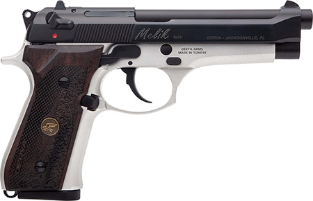 [850067243090] Derya Firearms MELIK9TTTR Melik  9mm Luger 17+1 4.90" Black Melonite Steel Barrel, Black Melonite Serrated Steel Slide, Silver Anodized Aluminum Frame, Dark Walnut Grip