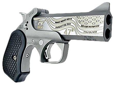 [855959002854] Bond Arms DT47-45/410 DT-47 Trump 47th President 45 Colt (Long Colt)/.410 2 Shot4.25" Stainless w/Gold Engraving Double Barrel, Stainless Steel Frame, Black Extended B6 Resin Grips