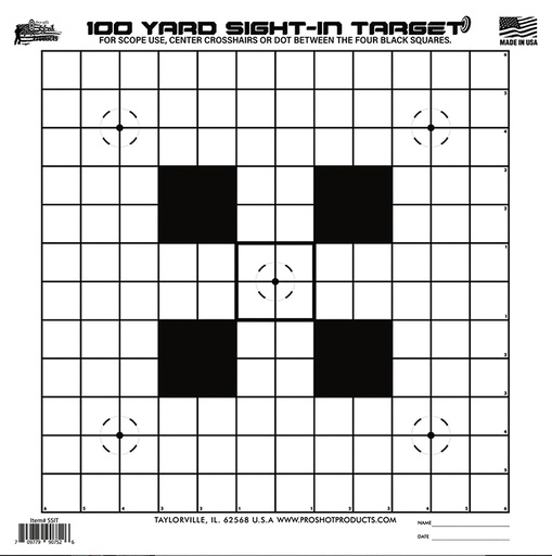 [709779907557] Pro-Shot SSIT12PK  Sight-In Hanging Heavy Paper 100yds 14" x 14" Black/White 12 Pack