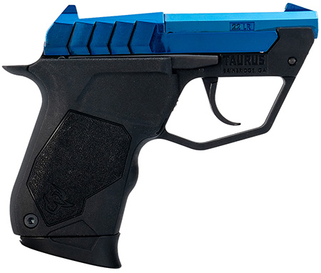 [725327943525] Taurus 1-22TUC13BL 22TUC  Micro-Compact Frame 22 LR 9+1 2.50" Polished Blue PVD Steel Tip-Up Barrel, Blue PVD Serrated Stainless Steel Slide, Black Polymer Frame, Black Polymer Grip