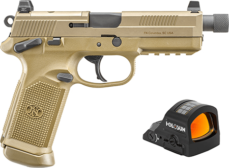 [845737019167] FN 66102270 FNX w/Optic 45 ACP 15+1 5.30" Black Steel Threaded Barrel, Flat Dark Earth Optic Ready/Serrated Stainless Steel Slide  &  Polymer Frame w/Picatinny Rail, Holosun 407C Red Dot, Ambidextrous