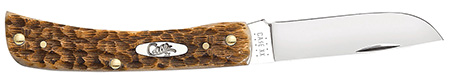 [021205002453] Case 00245 Sod Buster Jr. Plain Peach Seed Jigged Amber Bone Handle