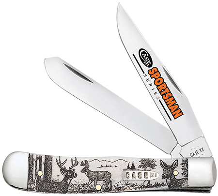 [021205812205] Case 81220 Trapper Sportsman Folding Clip Point/Spey Plain Mirror Polished Tru-Sharp SS Blade/Deer Embellished Natural Bone Handle