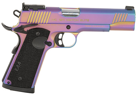 [741566907791] Girsan 391091 MC1911  Full Size Frame 45 ACP 8+1 5" Stainless Bull Barrel, Multi Color PVD Coating Serrated Steel Slide, Multi Color PVD Coating Steel Frame w/Beavertail, Black Textured Grip