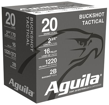 [640420002446] Aguila 1C2002BA Buckshot High Velocity 20Gauge 2.75" 1oz 2Buck Shot 25 Per Box/10 Case